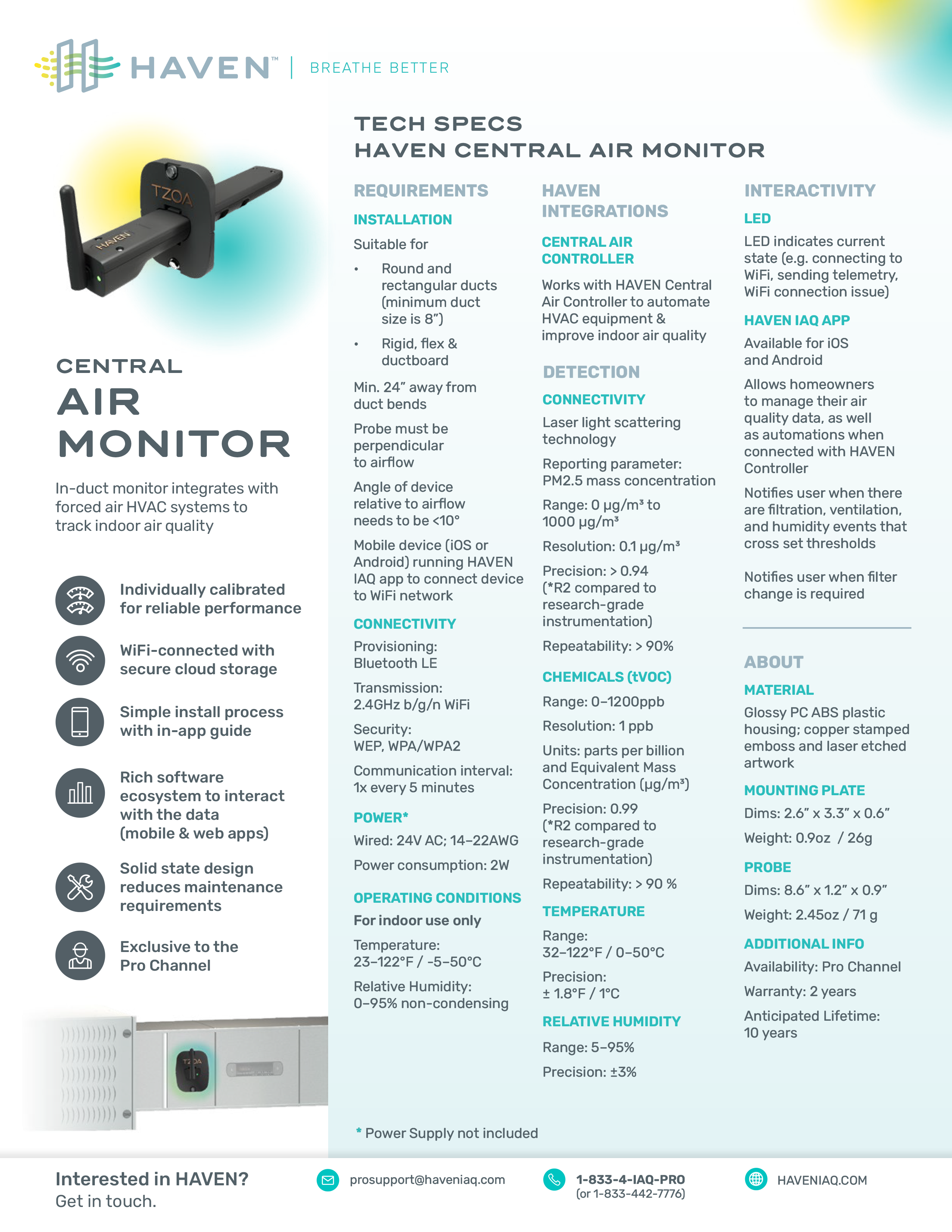 Haven Monitor Specs Sheet